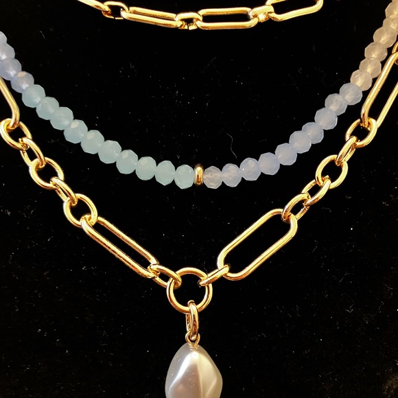 Chic Gold and Blue Beaded Necklace by 0N 34th multi layer all in one. Statement - Picture 4 of 10